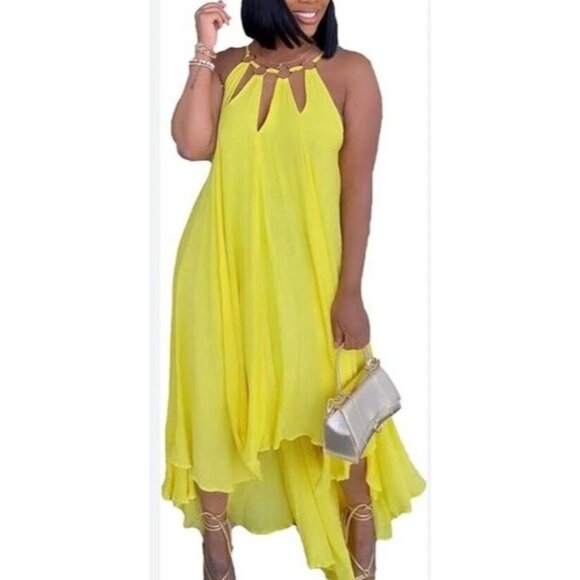 Yellow High-Low Sleeveless Dress With Ring Detail Size1XL - Picture 8 of 10